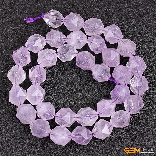 Miniatura 2 de GEM-Inside - Cuentas sueltas de amatista natural de 0.472 pulgadas (0.472 in), cuentas de ágata facetadas color morado claro, piedra energética de