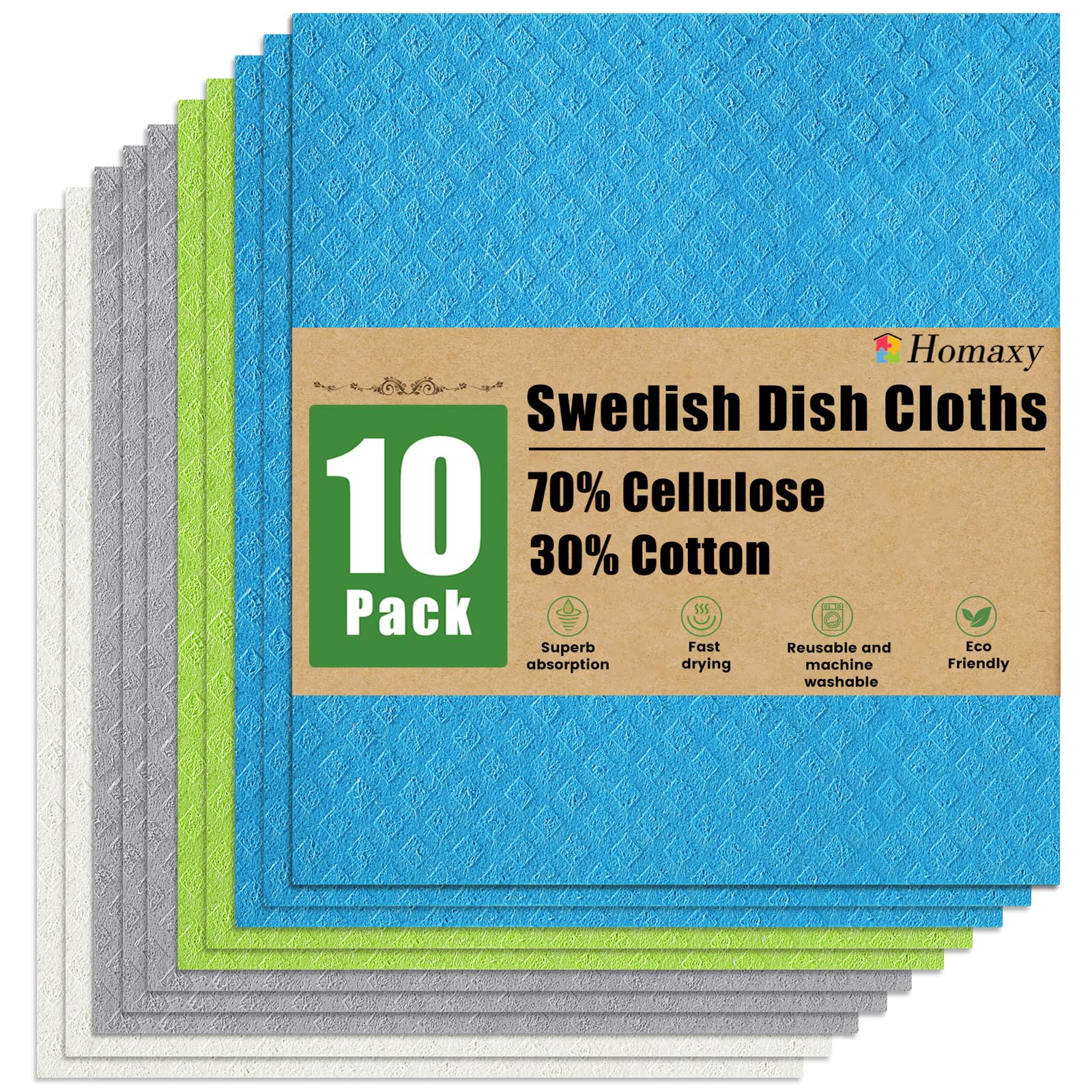 Torchons suédois réutilisables lavables en cellulose absorbants pour vaisselle de cuisine
