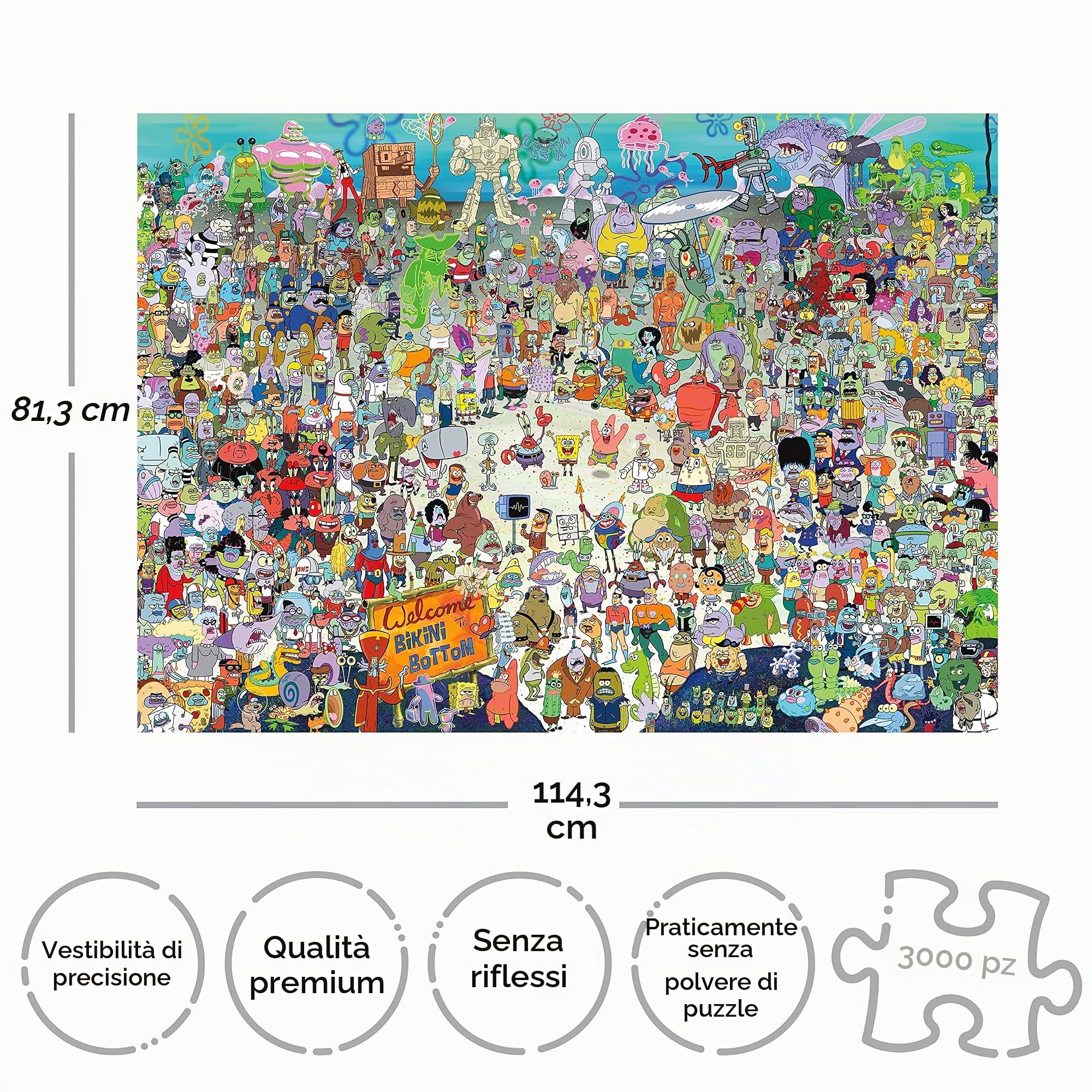 Aquarius Puzzle Spongebob Squarepants (puzzle da 3000 pezzi), commercializzazione e oggetti da collezione di Spongebob con licenza ufficiale, antiriflesso, precisione di montaggio, 81,3 x 114,3 cm