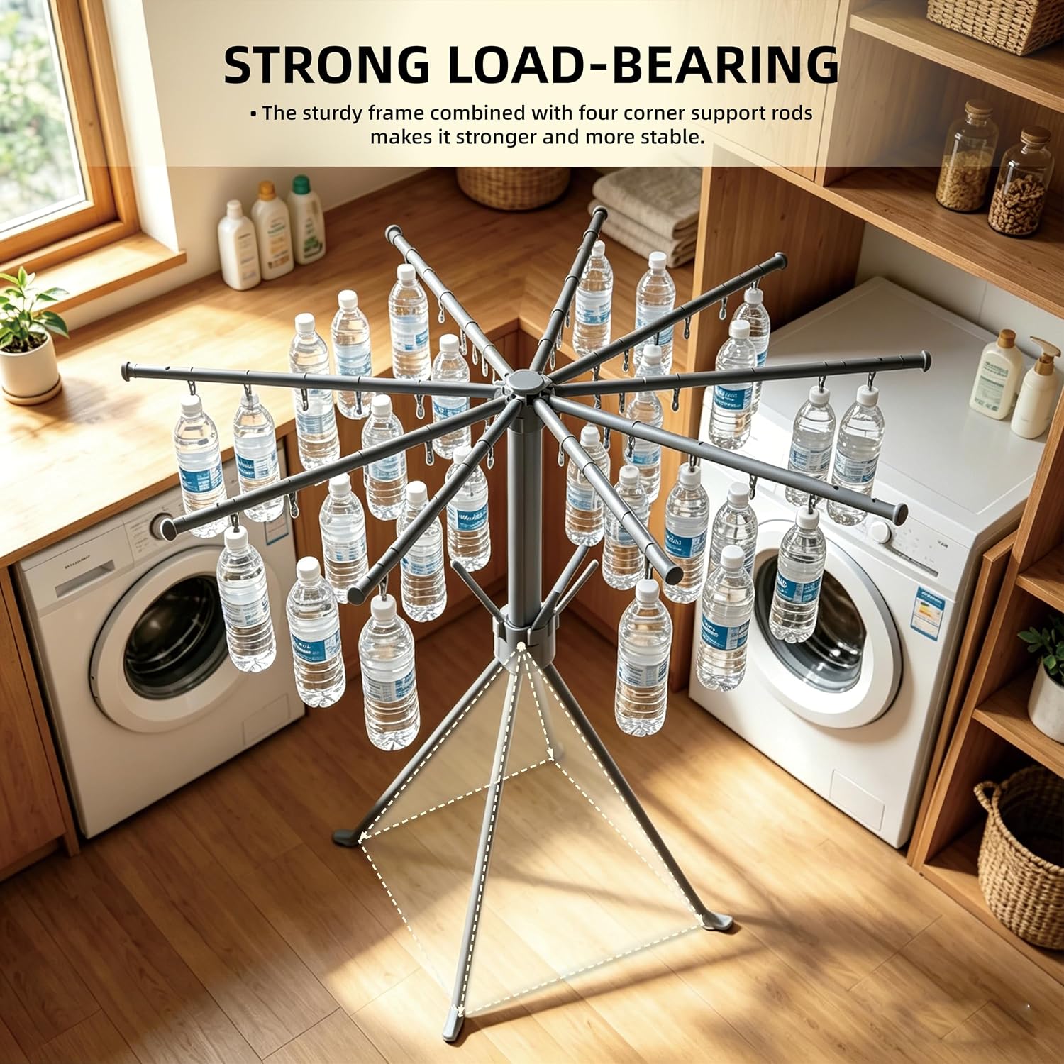Drying Rack Clothing, Foldable Clothes Drying Rack Floor Standing Laundry Drying Rack Folding 4 Retractable Drying Rods + 4 Shoe Racks + 4 Sock Clips with 16 Clips