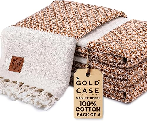 Miniatura 218 de Gold CASE - Juego de 4 toallas de mano turcas para baño, toallas de baño 100% algodón, toalla pequeña de cocina Helen para spa, cara, té y paño