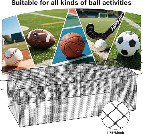 Miniatura 5 de Red de jaula de bateo de béisbol  35'L55'L70' L 1.75" de malla solo red para jaula de béisbol profesional totalmente cerrada PE con puerta, sin marco