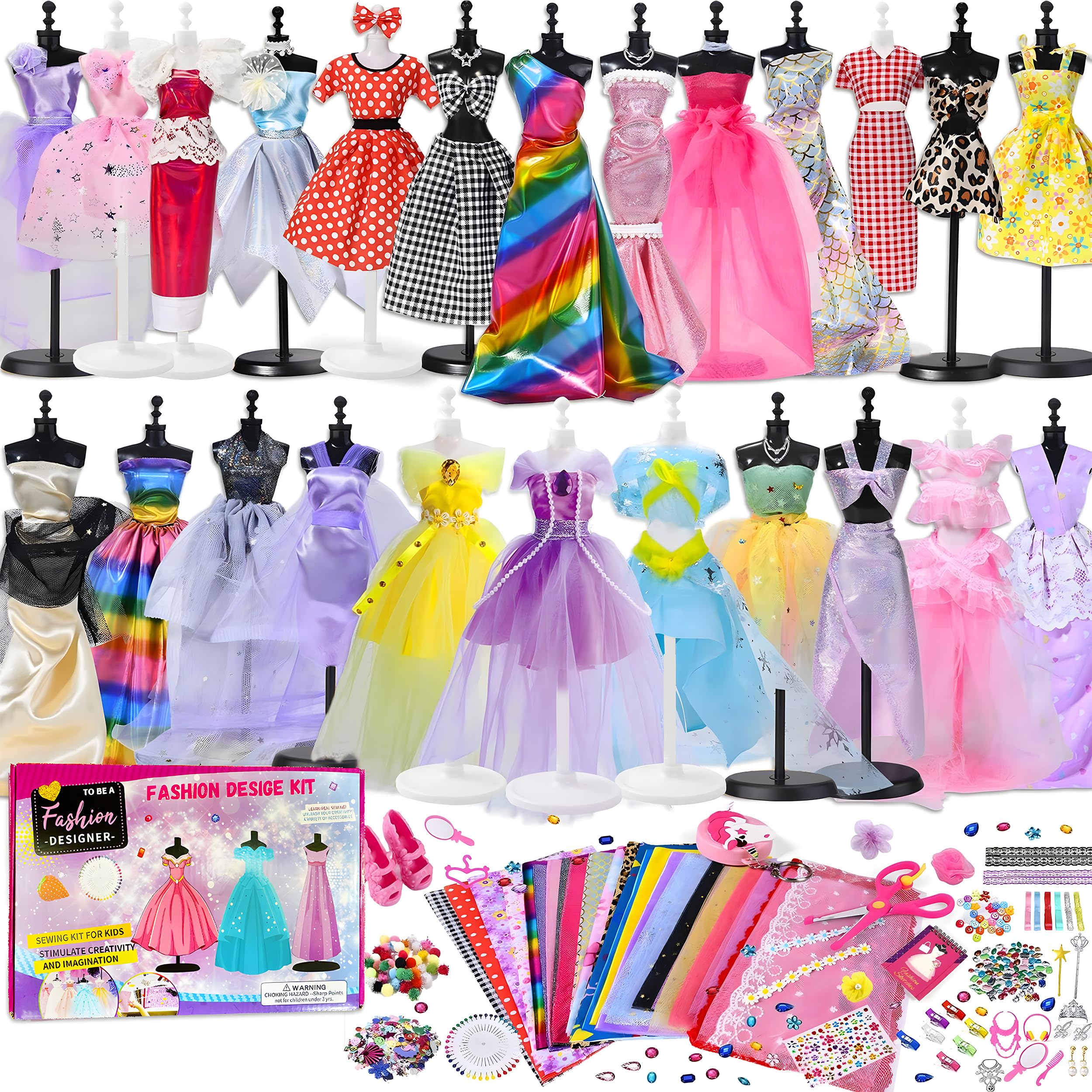 RivanPal 1000+ Fashion Designer Kits for Girls with Mannequins, Girls Fashion Design Gift, Arts and Crafts Kit, Fashion Studio Sewing Kit, Gift Box for Birthday