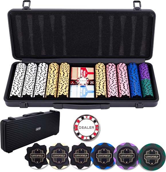 Engelhart - 320905 - Set completo di poker con valigetta metallica argento, 200 fiches da 11,5 g senza numerazione, 2 mazzi di carte, 3 pulsanti dealer e 5 dadi - 5