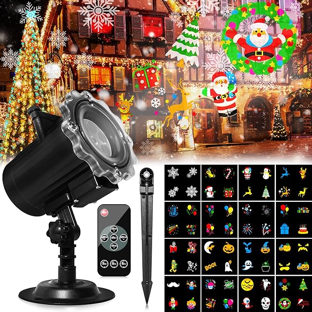 Segotendy Christmas Projector Lights Outdoor,16 HD Slides LED Christmas Projector Outdoor,Xmas Projector with Remote Control,Waterproof Projection Lights for Party Birthday Decoration Valentines Gift