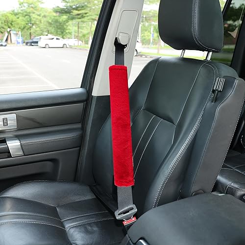 Miniatura 32 de Amooca Funda universal para cinturón de seguridad de piel sintética suave para automóvil, camión, SUV, avión, almohadilla para cinturón de seguridad