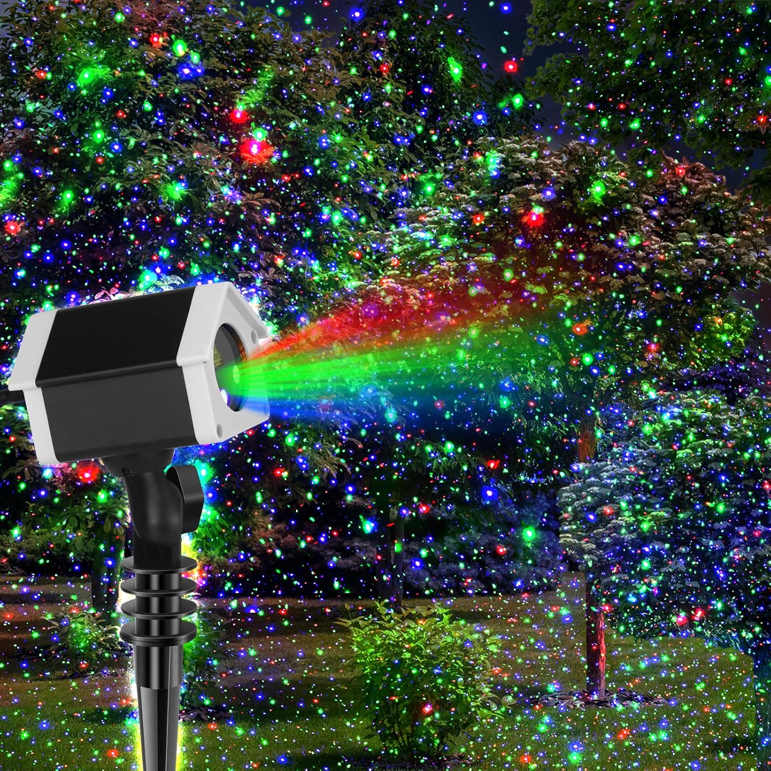 Christmas Laser Lights, Outdoor Garden Laser Lights Star Projector with Moving Firefly for Outdoor, Indoor, Christmas, Holiday (Red Green Blue)