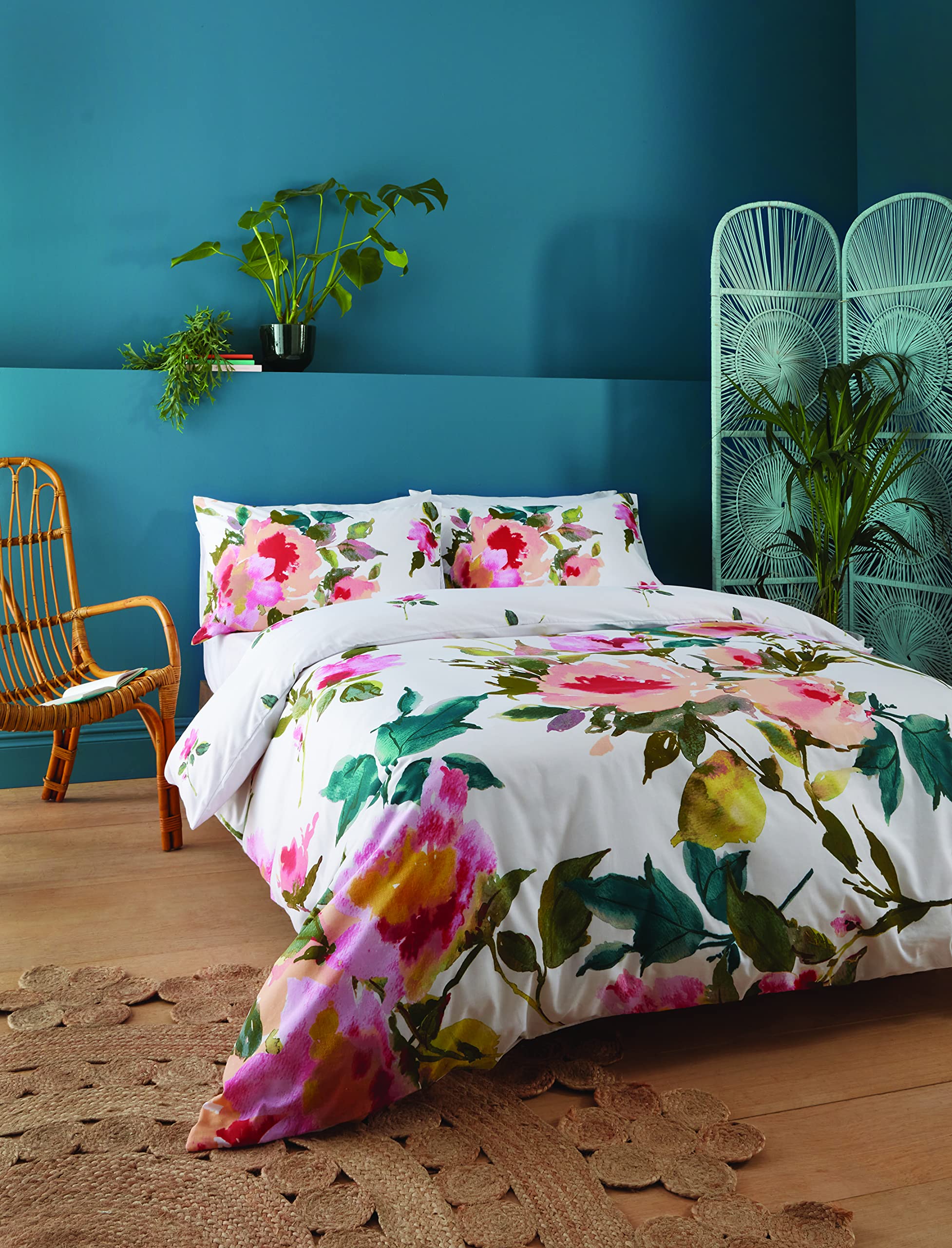 Catherine Lansfield White Abstract Floral Easy Care King Duvet Set Bd/42915/W/Kqs/Wh