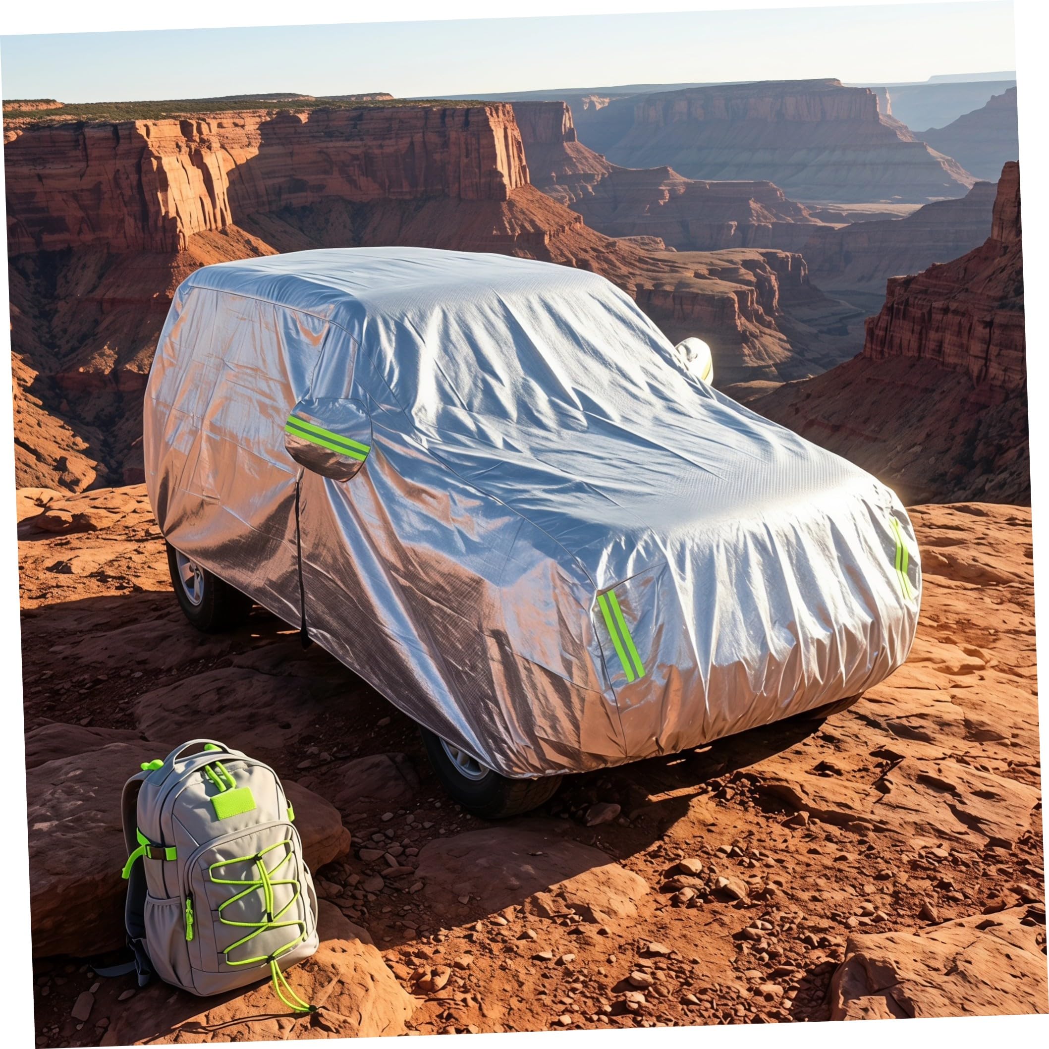 TOYANDONA Aluminum Foil Half Car Cover with Mirror Pockets And Straps Rainproof Dustproof Sunshade for Apartment Parking Fit Seasonal Outdoor Protection