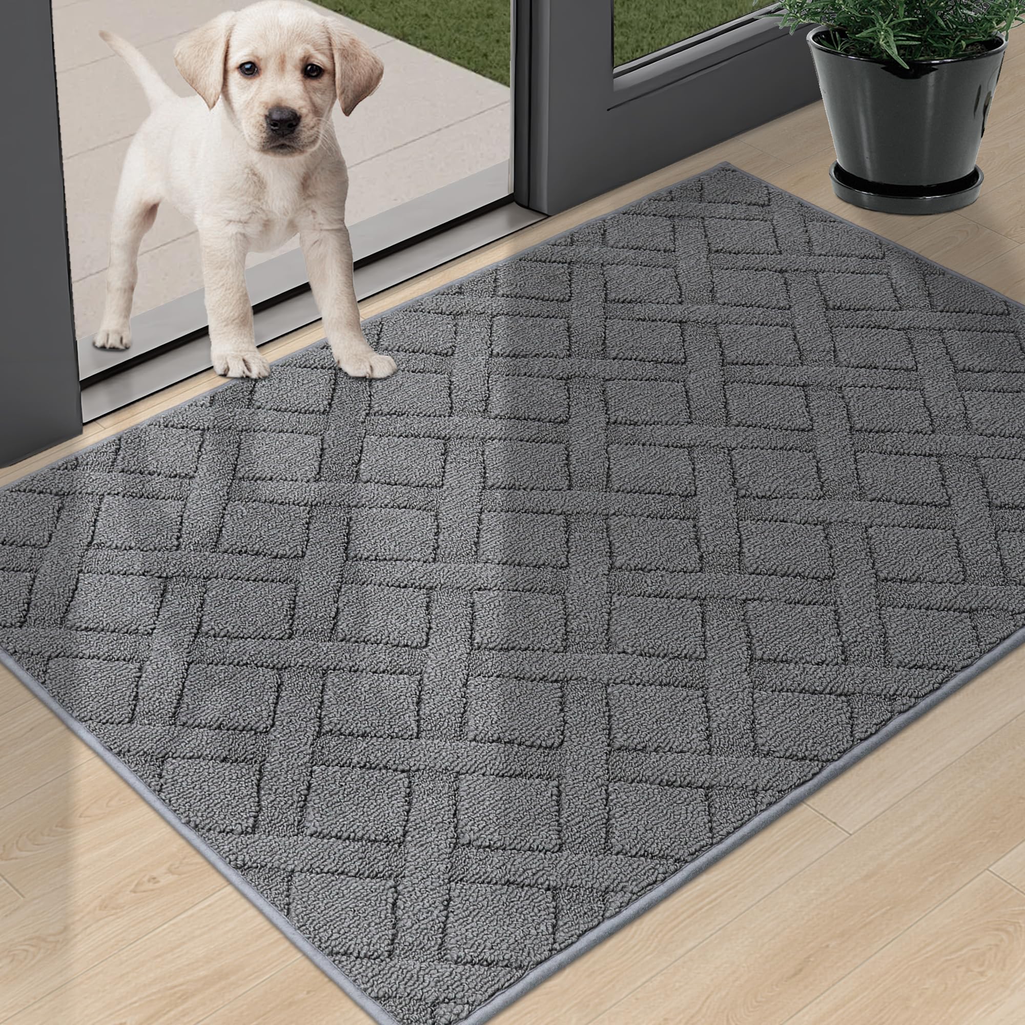COSY HOMEERDoor Mats Indoor 80x120 cm, Indoor Door Mat Non-Slip, Machine Washable Absorbent Inside Entrance Rug, Front Door Mat Inside for Entryway, Muddy Shoes & Pets and Dogs, GreyGlobal Recycled StandardOEKO-TEX STANDARD 100Global Recycled StandardGlobal Recycled Standard