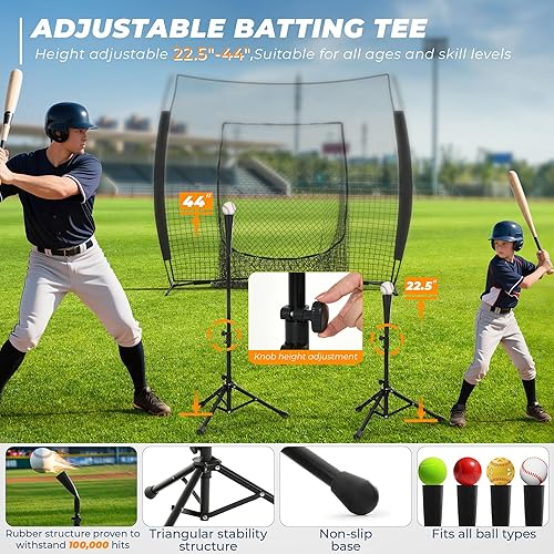 Miniatura 4 de Red de béisbol, 7x7 pies de béisbol y sóftbol con zona de golpeo para práctica de bateo, lanzamiento y fildeo, montaje rápido, portátil, con bate de