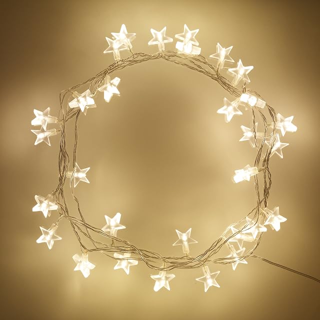 Lights4fun Indoor Star Fairy Lights with 30 Warm White LEDs on Clear Cable Mains Powered 3.2m
