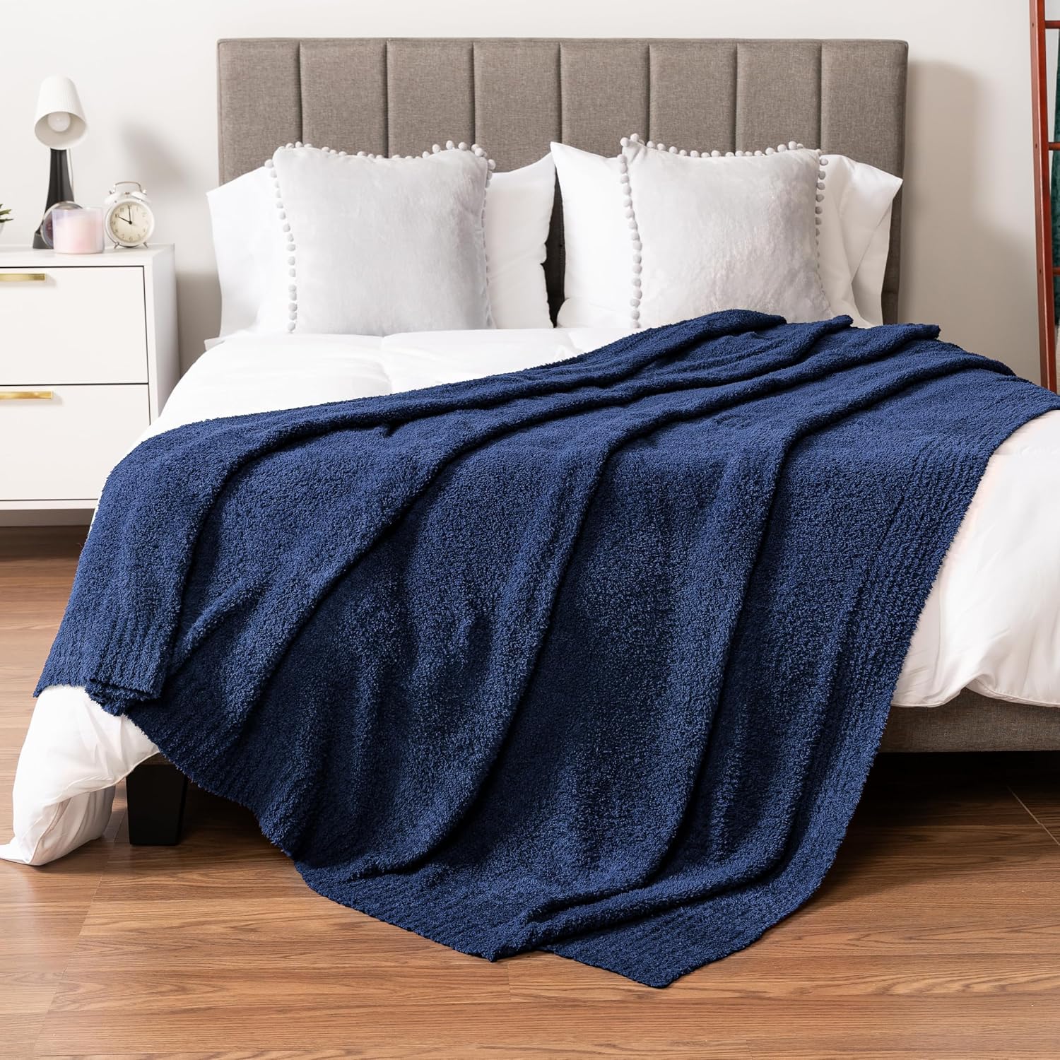 PAVILIA Super Soft Throw Blanket for Couch, Fluffy Cozy Lightweight Navy Blue Blanket, Large Fuzzy Warm Knit Blanket for Bed Sofa, Dark Blue, 60x80 - Image 4
