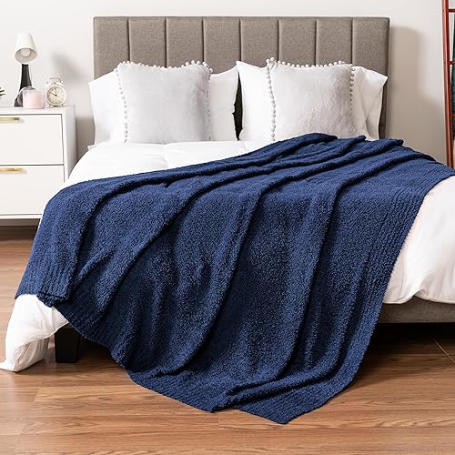 Vista 86 de PAVILIA Manta de punto súper suave para sofá, esponjosa, acogedora, ligera, de punto grande y cálida para sofá y cama, color azul pizarra, 60 x 80