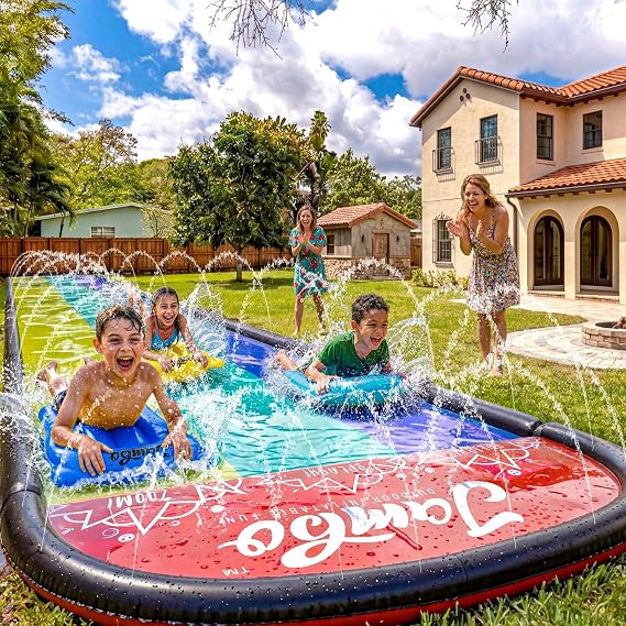 JAMBO XL 20Ft Premium Slip and Slide with 3 Bodyboards, Heavy Duty Water Slide- Advanced 3-Way Water Sprinkler System, Backyard Waterslide Outdoor Water Toys n Slides for Kids, Water Soaker