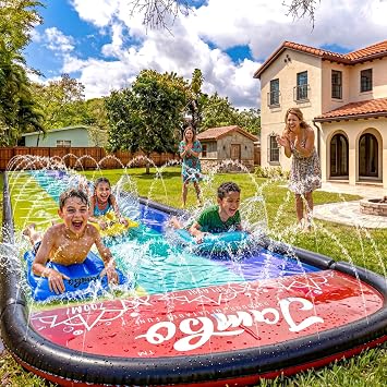 JAMBO XL 20Ft Premium Slip and Slide with 3 Bodyboards, Heavy Duty Water Slide- Advanced 3-Way Water Sprinkler System, Backyard Waterslide Outdoor Water Toys n Slides for Kids, Water Soaker