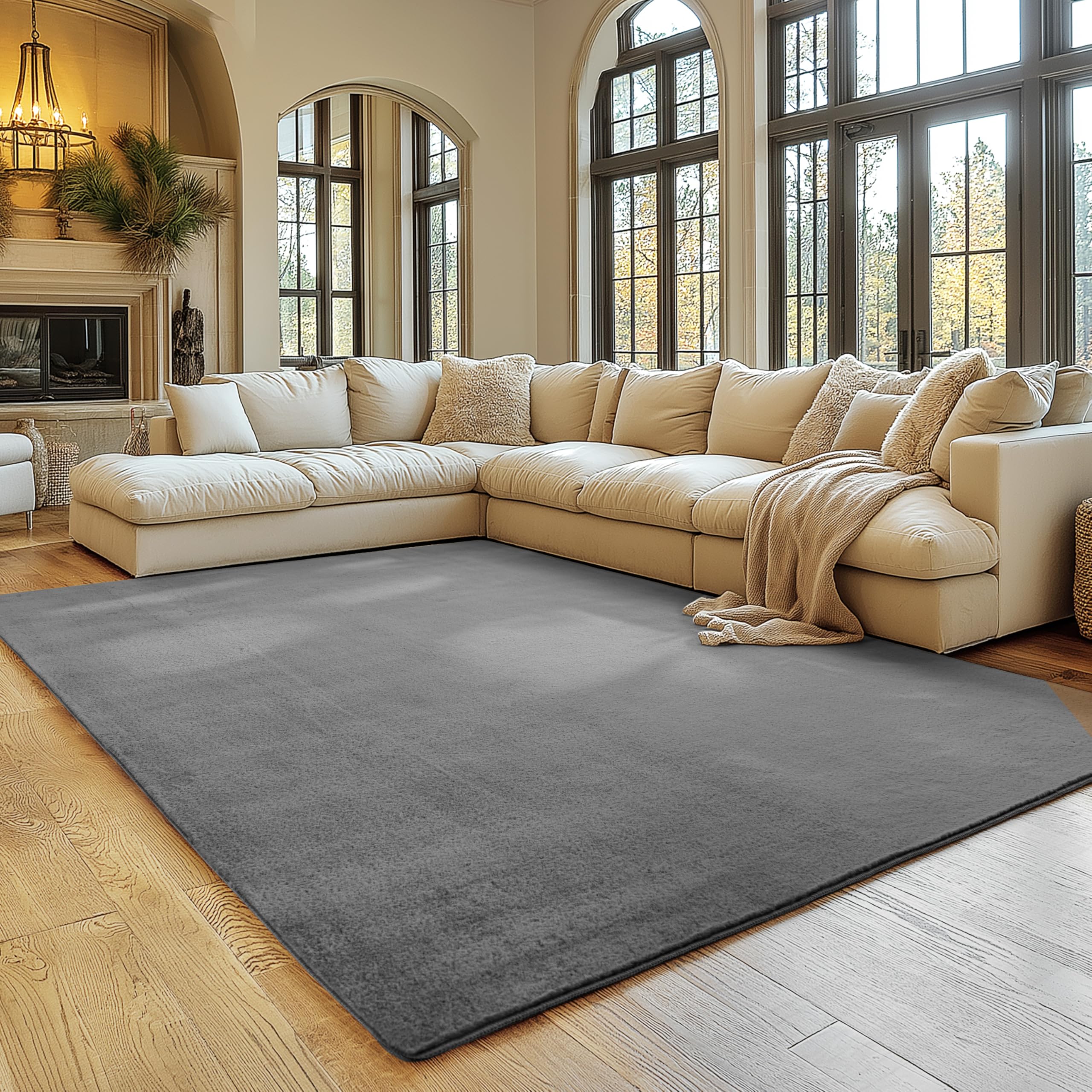 SIMPEX Teppich Wohnzimmer Grau 160x220 cm Kurzflor Teppich Waschbar, weich & rutschfest, modern einfarbiges Design für Wohnzimmer, Küche Schlafzimmer, & Kinderzimmer