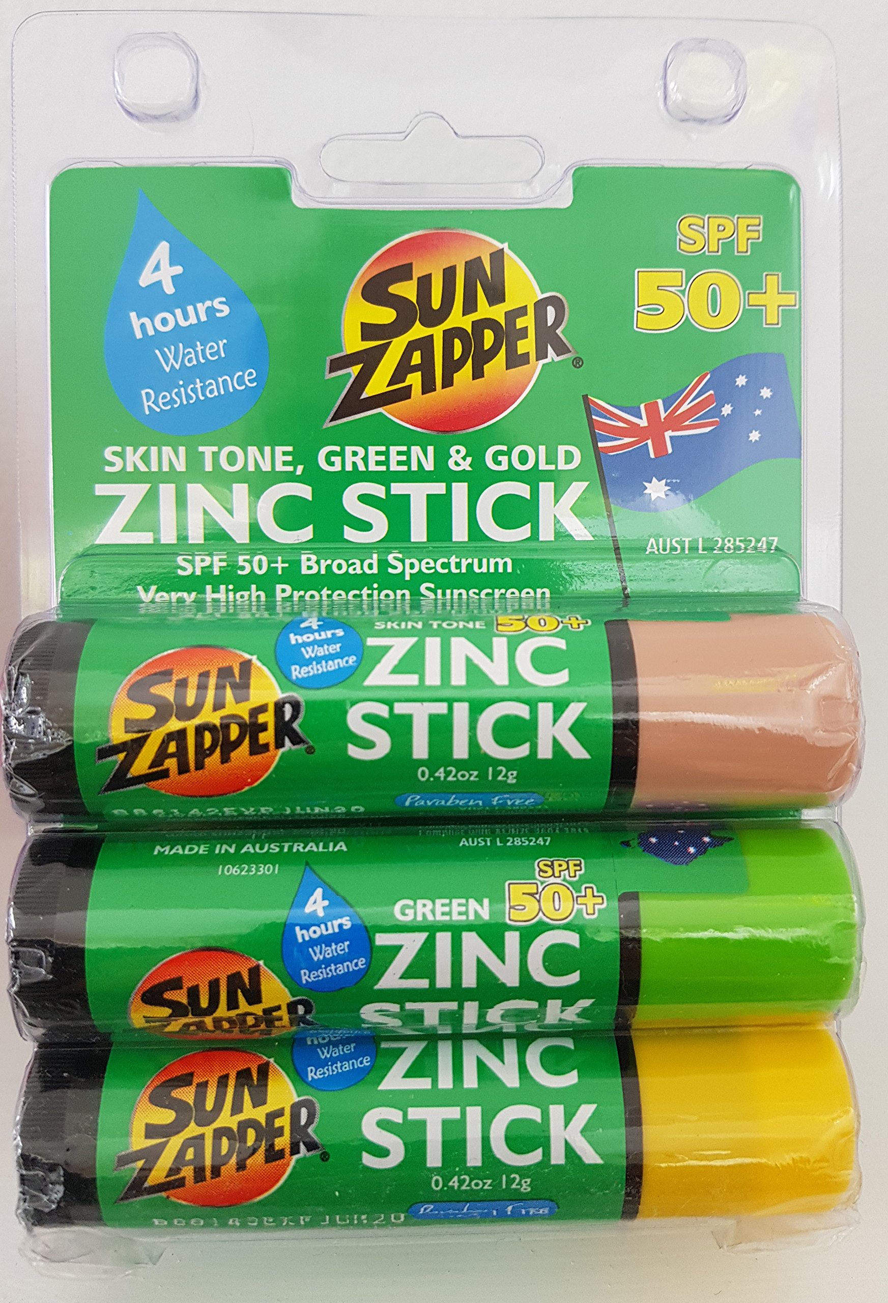 Sun Zapper Zinc Stick - Light Skin Tone (3 Pack) Sunblock 3-Pack SPF50+ Coloured Zinc Sunscreen Sticks Made in Australia