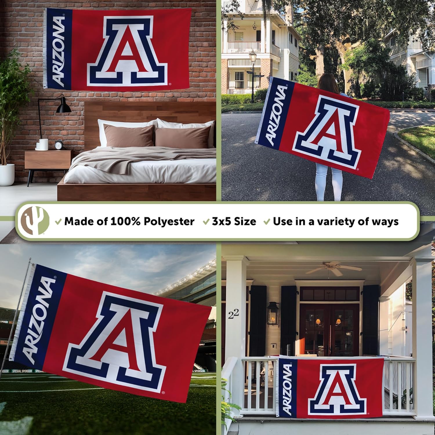 Desert Cactus University of Arizona Flag Wildcats UA Banners 100% Polyester Indoor Outdoor 3x5 feet Flags (Design R) - Image 3