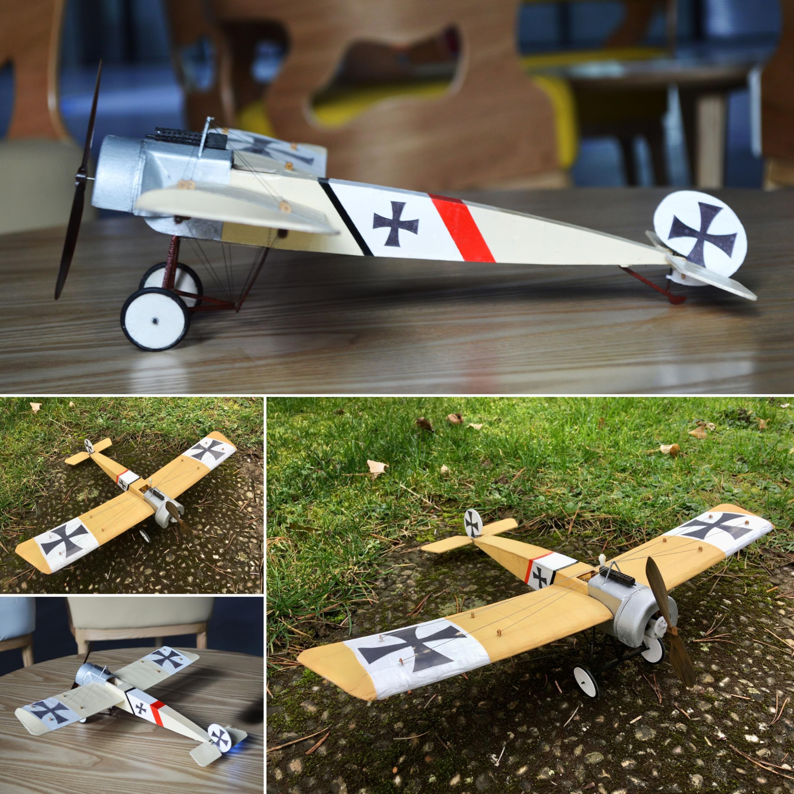 Fokker E.3 Slow Flyer Modellflugzeug Kit, Maßstab 1:20, 450 mm Spannweite, RC Flugzeugmodell Baukasten, Modell Flugzeug zum selbst Bauen, gelaserte Balsa Holz Bauteile, 450 x 300 x 91 mm, 40 g RTF