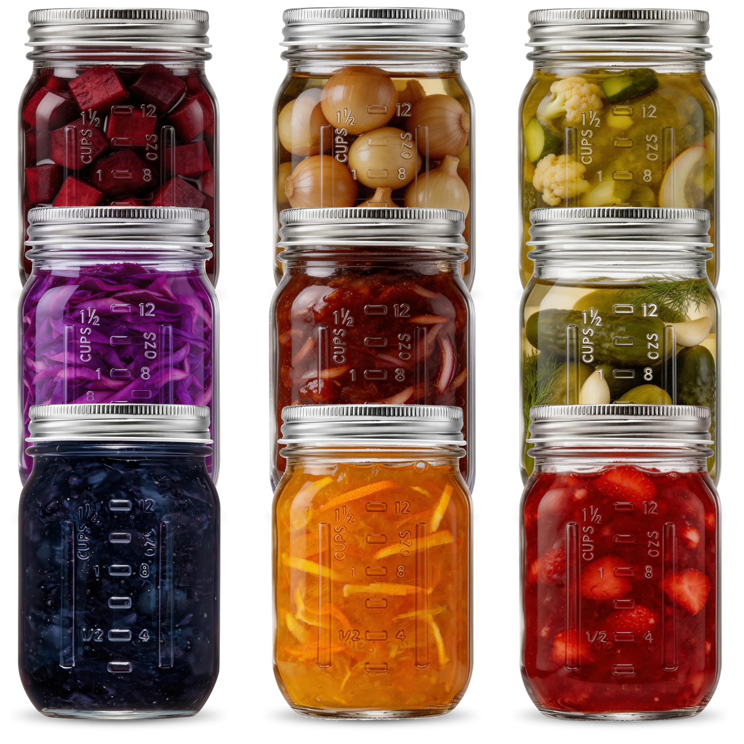 Danmu Art 480ml Mason Jars 9 Pack,Clear Glass Storage Jars with Airtight Lids,Wide 2.7-Inch Opening Food Grade Container for Canning, Pickling,Jam,Overnight Oats,Spices,DIY Crafts & Wedding Favours