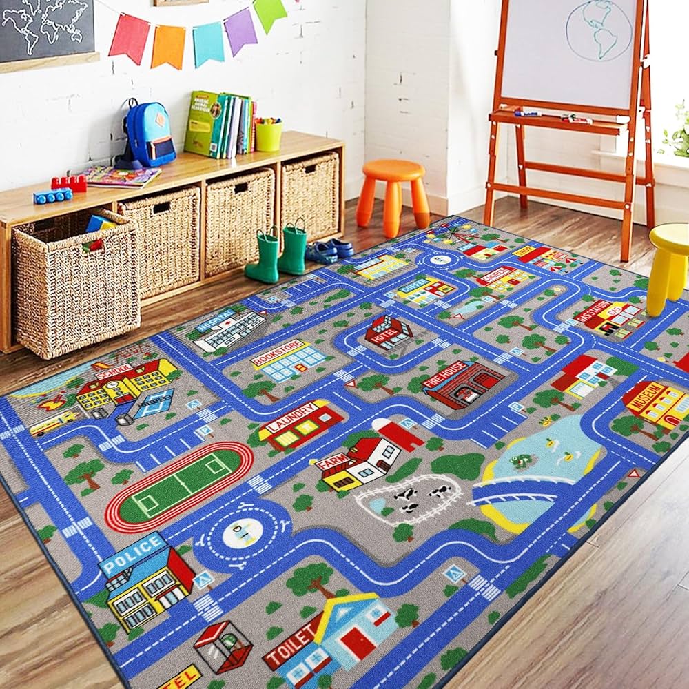 Capslpad Kids Car Rug Play Mat Kids Playroom Rug 5' x 6'6