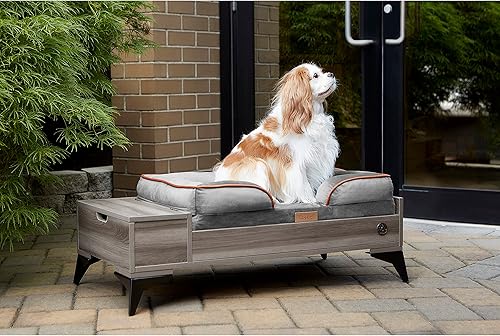 Miniatura 2 de Cama de madera para perros con colchón, elevada de pequeña a media, resistente al agua, cama para mascotas de madera con almacenamiento, certificado