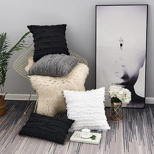 Miniatura 2 de Longhui bedding Juego de 2 fundas de almohada decorativas de lino y algodón, 12 x 20 pulgadas, color negro para sofá cama