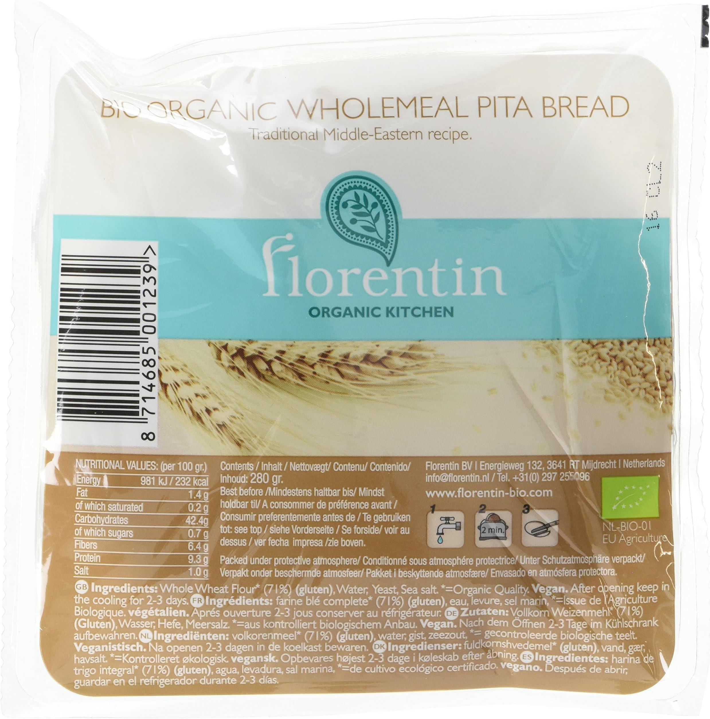 Florentin Pitta Bread Wholemeal 280 g (Pack of 12)