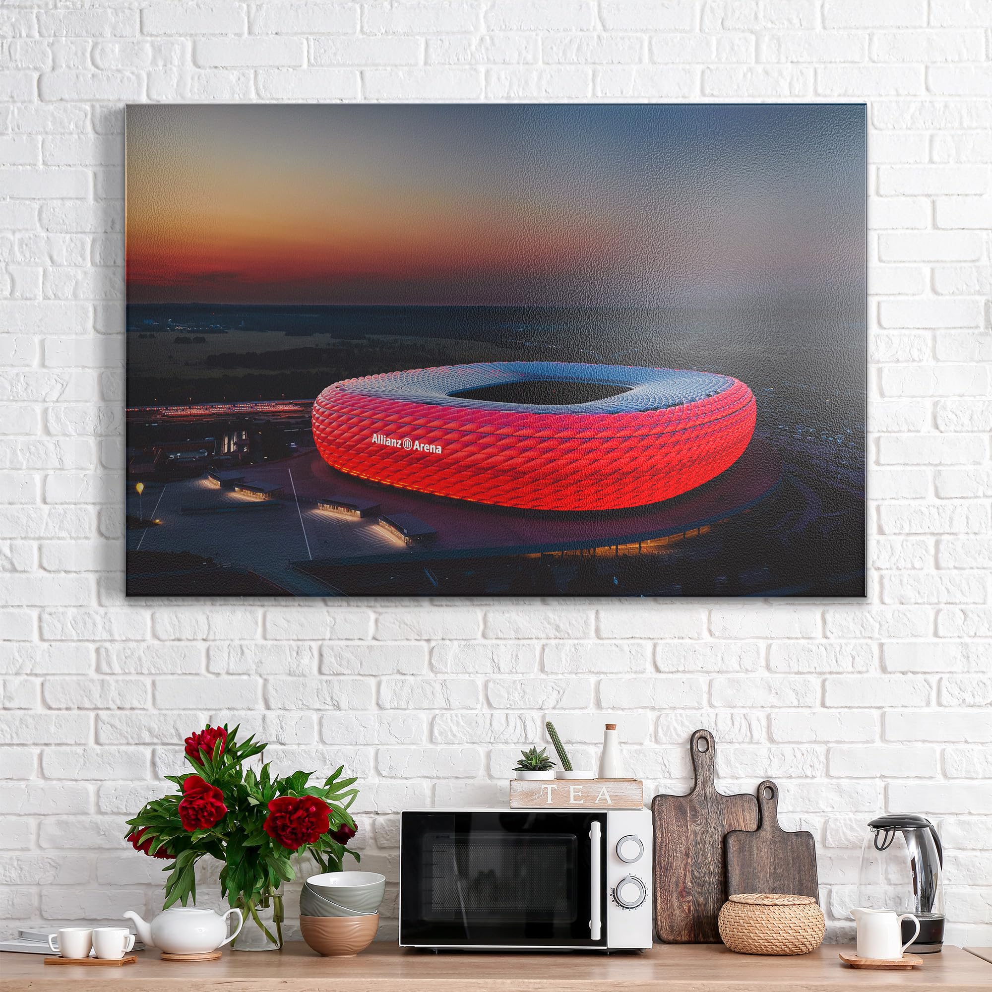 DEQORI Metalowa tablica magnetyczna, wymiary 90 x 60 cm, motyw "Allianz Arena, Monachium", tablica suchościeralna na wszystkie magnesy, tablica magnetyczna do kuchni i biura, designerska tablica do