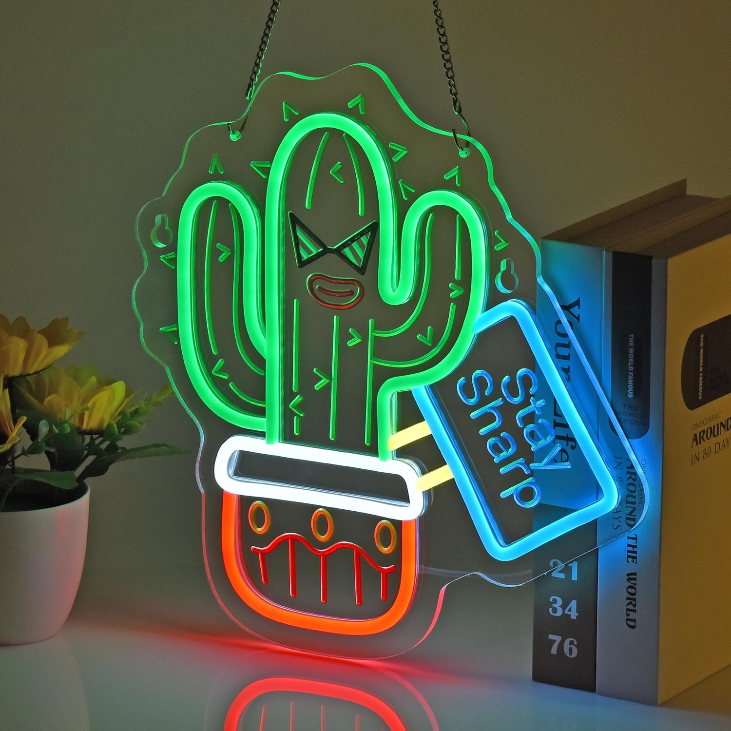 Stay Sharp Neon Sign, Neon Lights Hanging Wall Art Decoration for Restaurant Shop House Bar Cafe Party Dorm Bedroom Home Decor, USB Powered, Ultra Bright & Dimmable, 13.4×12.6 Inches