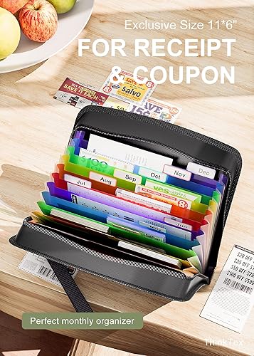 Miniatura 2 de ThinkTex Organizador de cupones de recibos, 12 bolsillos, organizador de archivos de acordeón pequeño, tamaño junior 11 x 6.6 pulgadas, cierre de