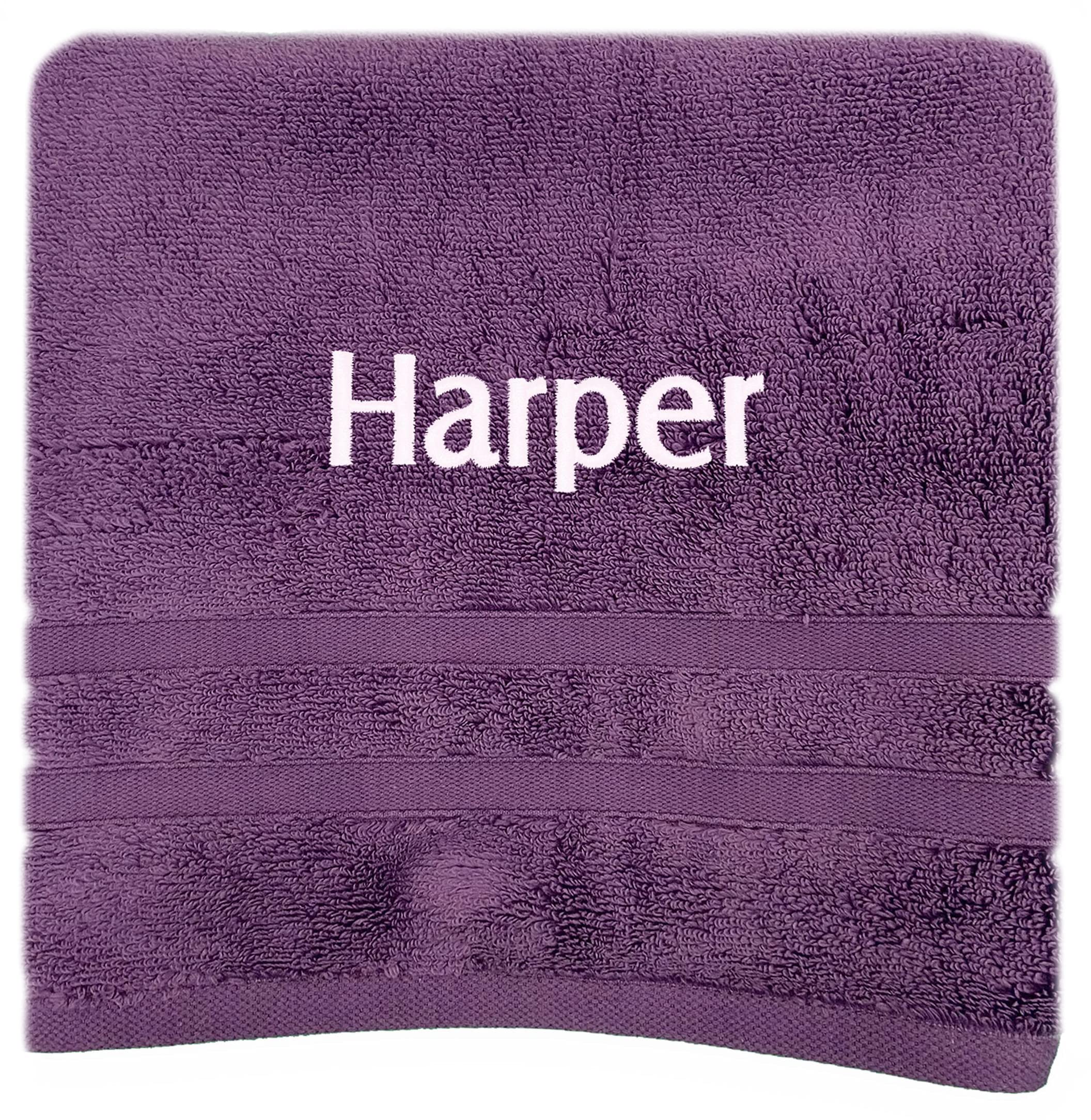 Gaveno Purple Personalised Bath Hand Towels Sizes Embroidered Name (, Bath Towel)