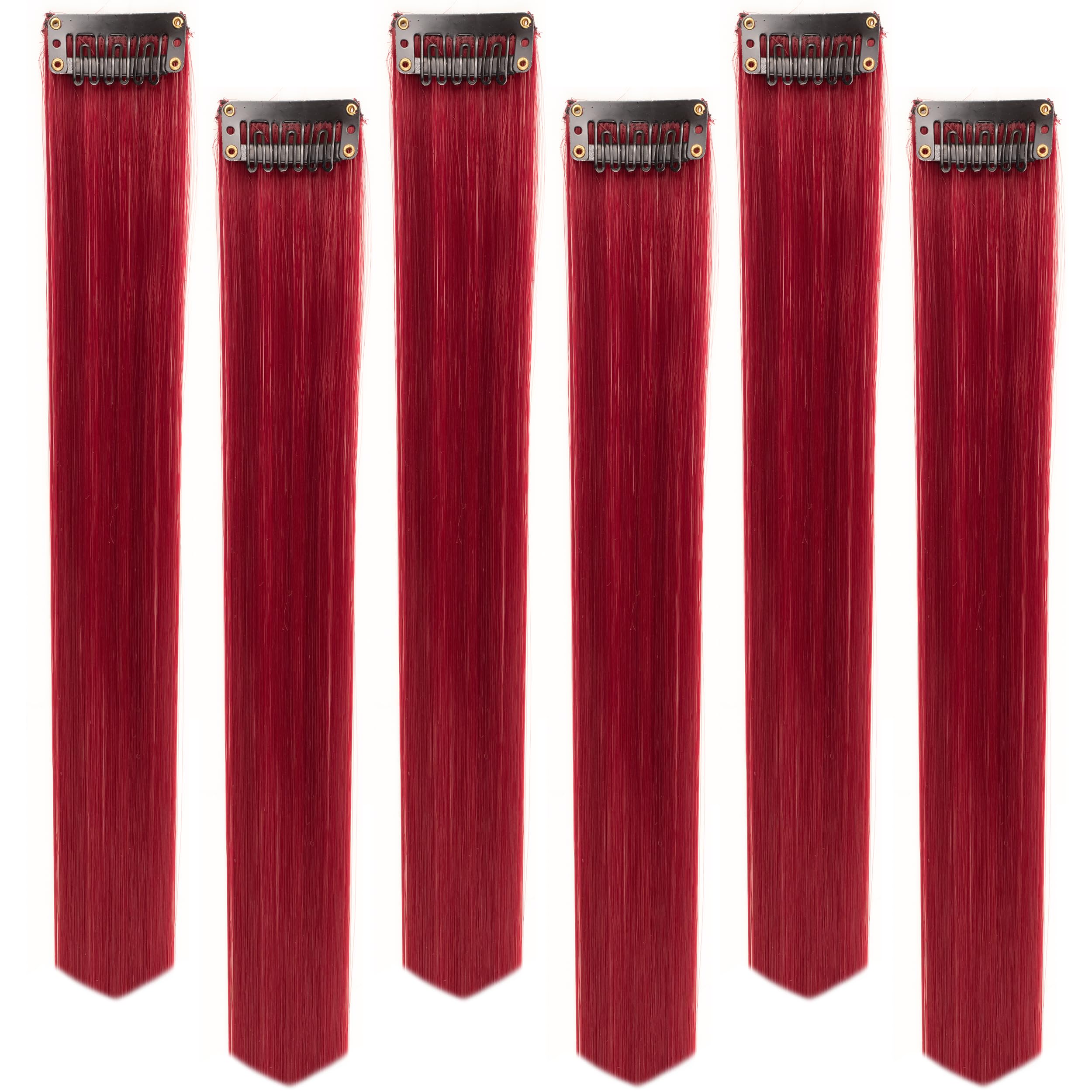 Paradise®Maroon Hair Extensions 22 inches, Pack of 6 Clip-based Straight Colored Hair Streaks for Women & Girls, Party Funky Synthetic Hair Patches-picture-11
