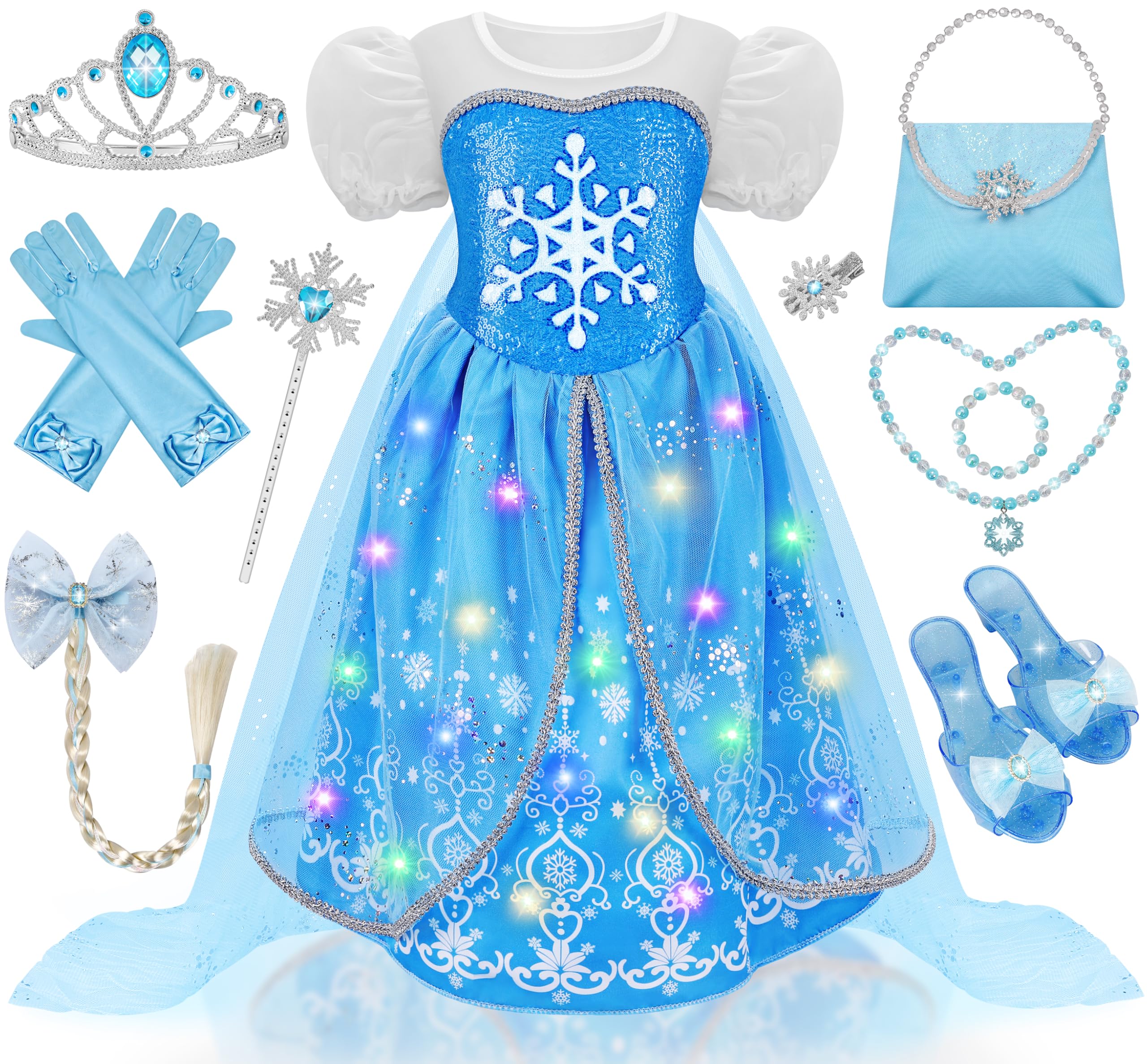 KKONESPrincess Dresses for Girls, Light Up Princess Costume with Cape, Birthday Party Gift for Toddler Age 3-8 Year Old