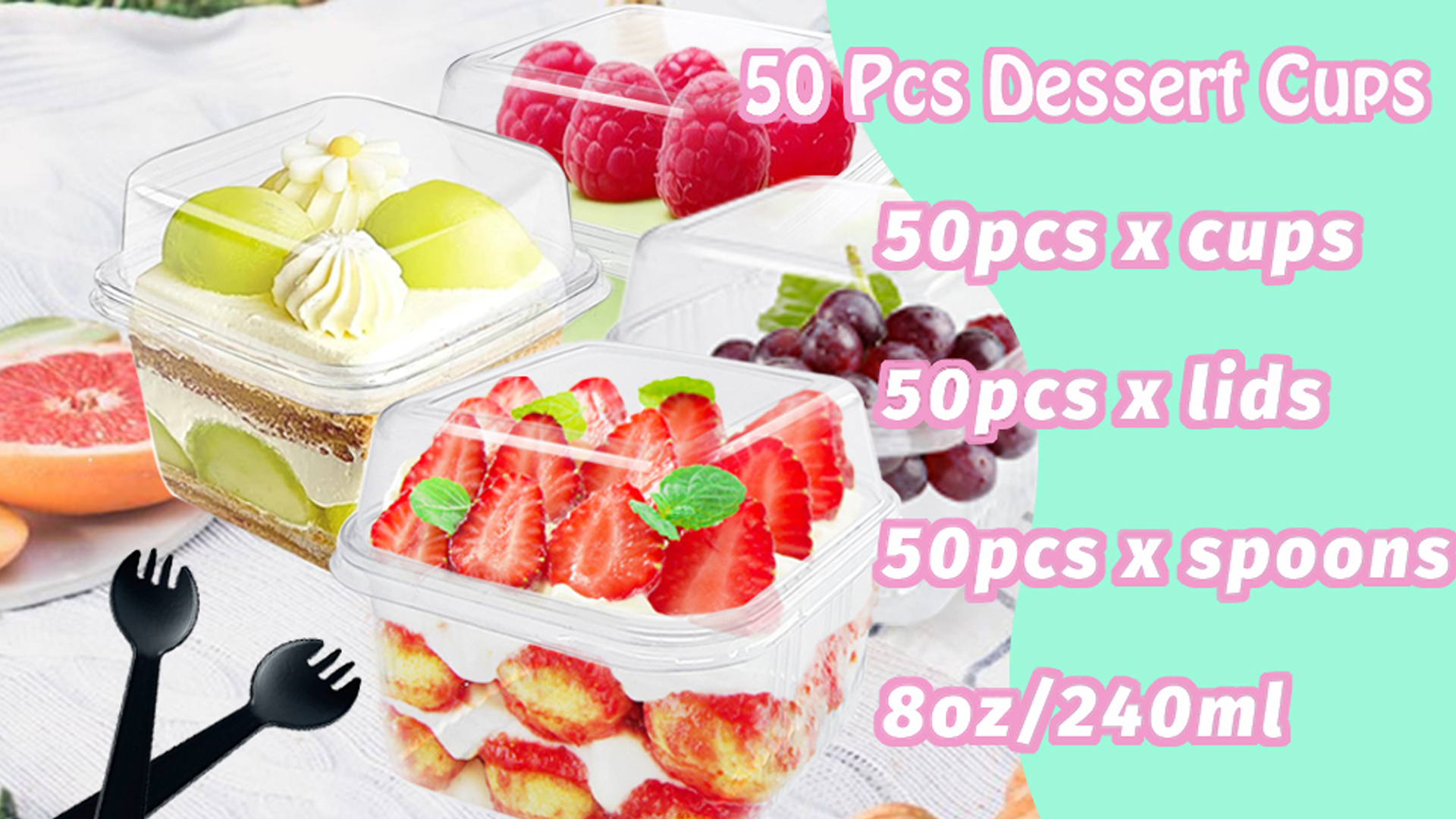 Amazon.com: 100Pcs 8oz Plastic Dessert Cups with Lids and Spoons
