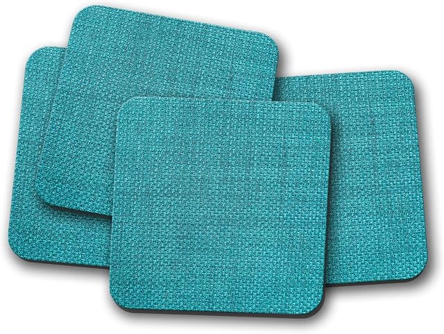 4 Set - Turquoise Hessian Fabric Coaster - Blue Aqua Teal Mum Auntie #15093