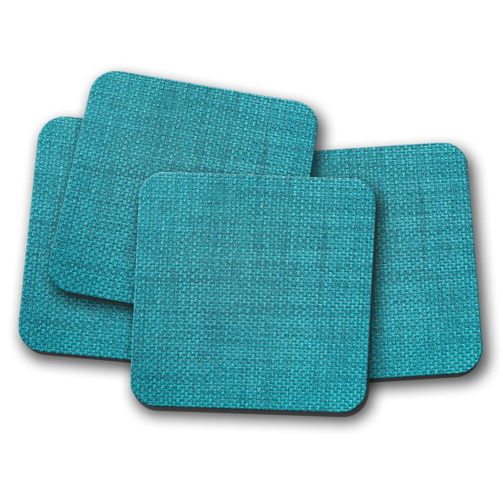 Destinationvinyl Multicolor 4 Set - Turquoise Hessian Fabric Coaster - Blue Aqua Teal Mum Auntie #15093