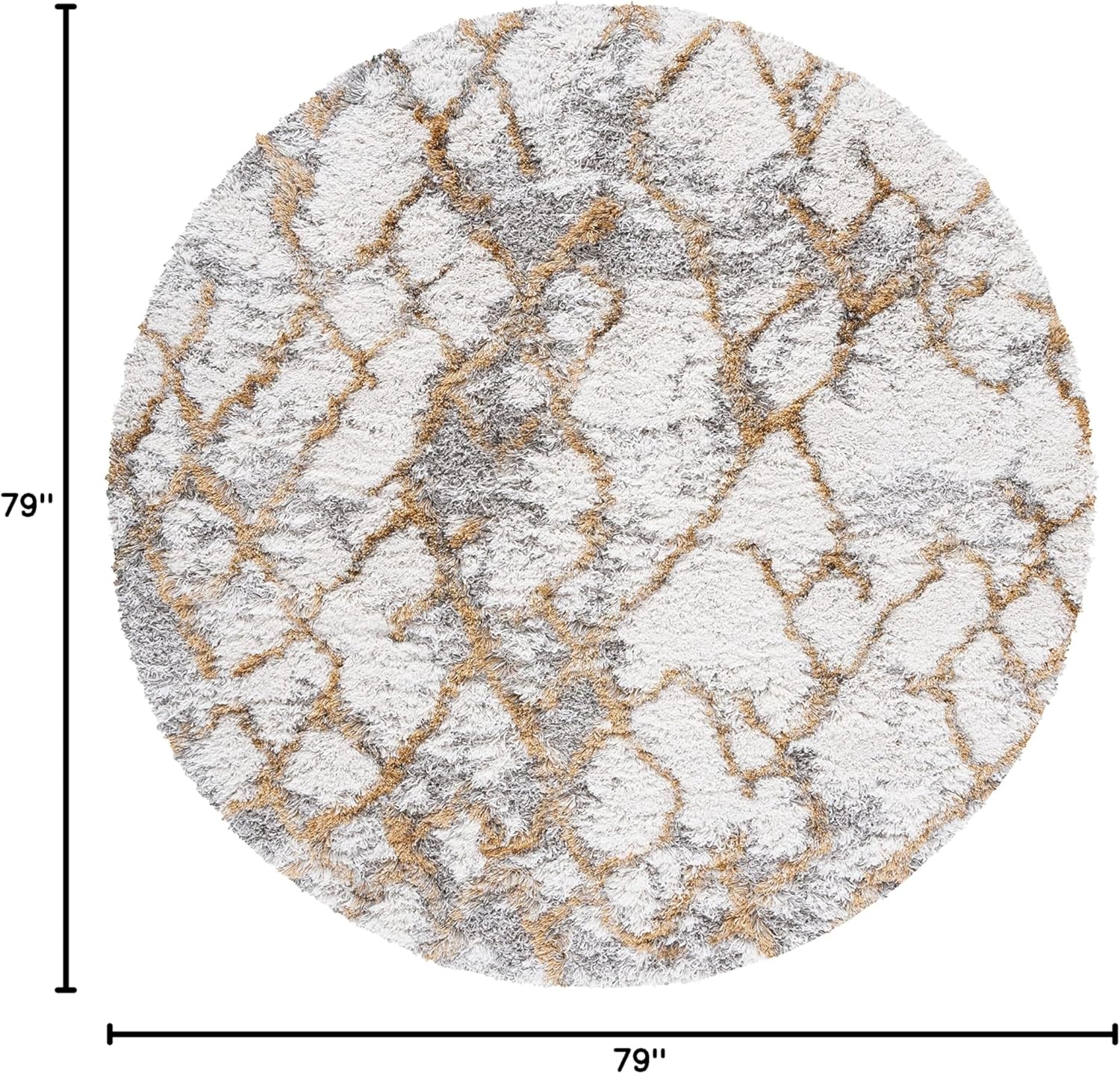 SAFAVIEH Horizon Shag Collection Area Rug - 6'7" Round, Ivory & Gold, Modern Abstract Design, Non-Shedding & Easy Care, 2-inch Thick Ideal for High Traffic Areas in Living Room, Bedroom (HZN894D)