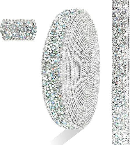 GUGANEL Tiras de cristal autoadhesivas con diamantes de imitación de oro rosa, 6 yardas de resina con purpurina para manualidades, bodas,