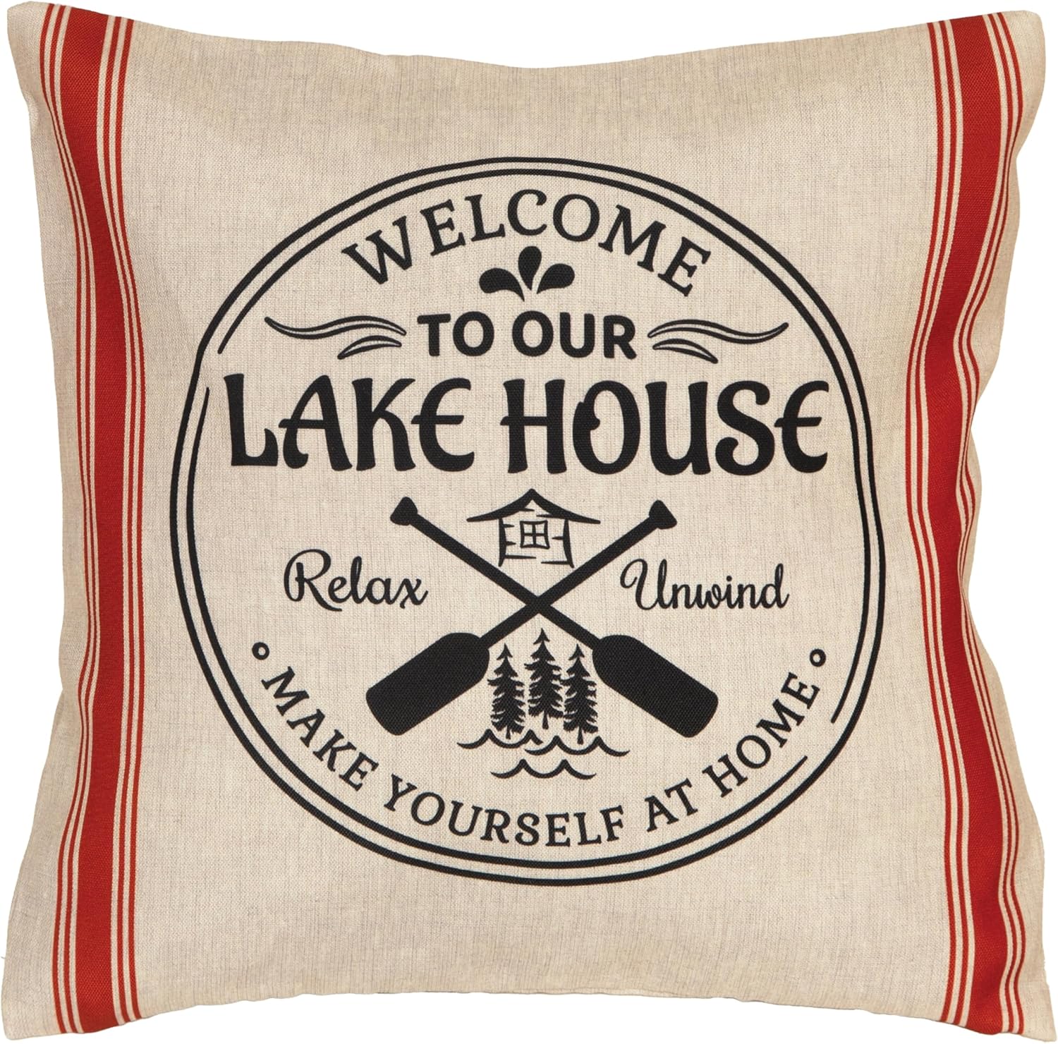 Carstens, Inc. Red Stripe Lake House Outdoor 18x18 Throw Pillow