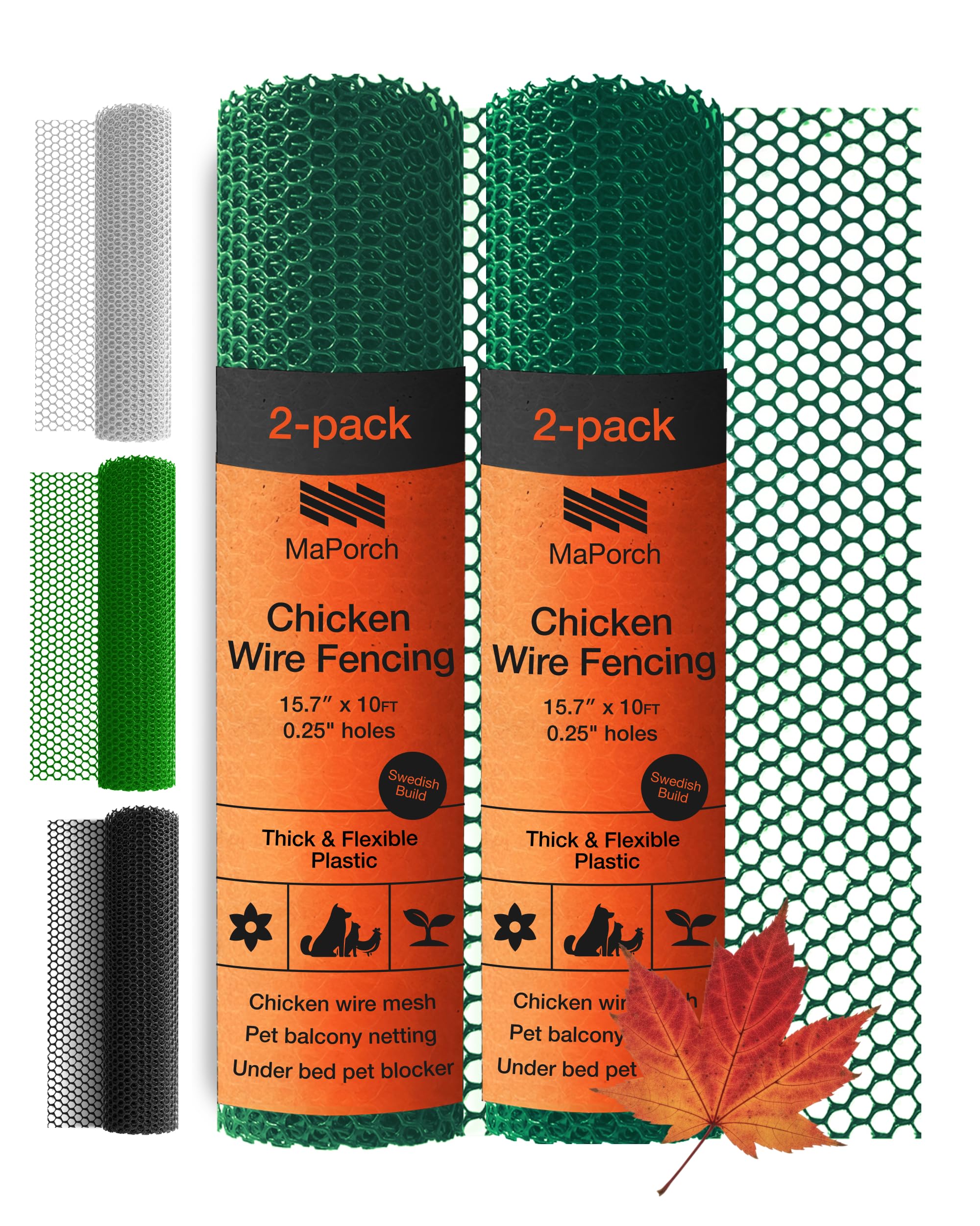 MaPorch Plastic Wire Mesh Fence - Green, 15.7" x 10 ft, 2 Pack - Plastic Chicken Wire Fencing for Dogs, Rabbits & Poultry - Chicken Netting Barrier - Balcony Netting for Pets - Balcony Cat Barrier