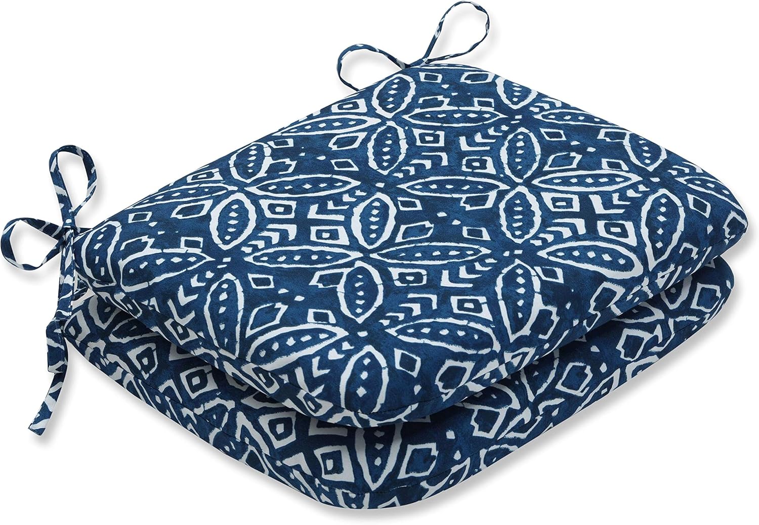 Pillow Perfect Outdoor/Indoor Merida Indigo Blue Square Corner Seat Cushions, 20" x 20", Pack of 2