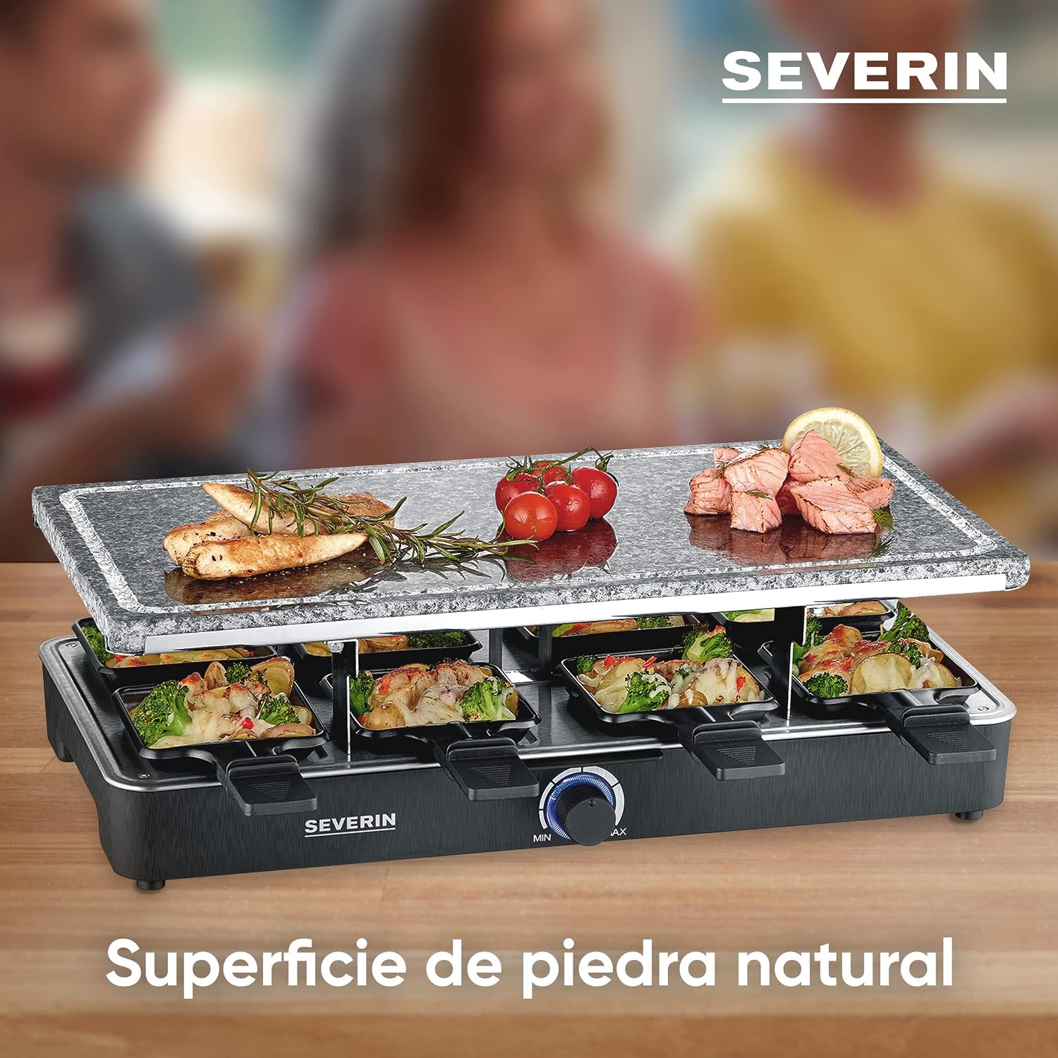 SEVERIN Raclette - Piedra natural con verduras y carnes asadas