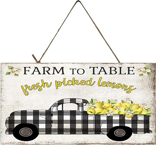 Twisted R Design Letrero vintage para camión de 5 x 10 pulgadas (camión de limón a cuadros de búfalo negro)