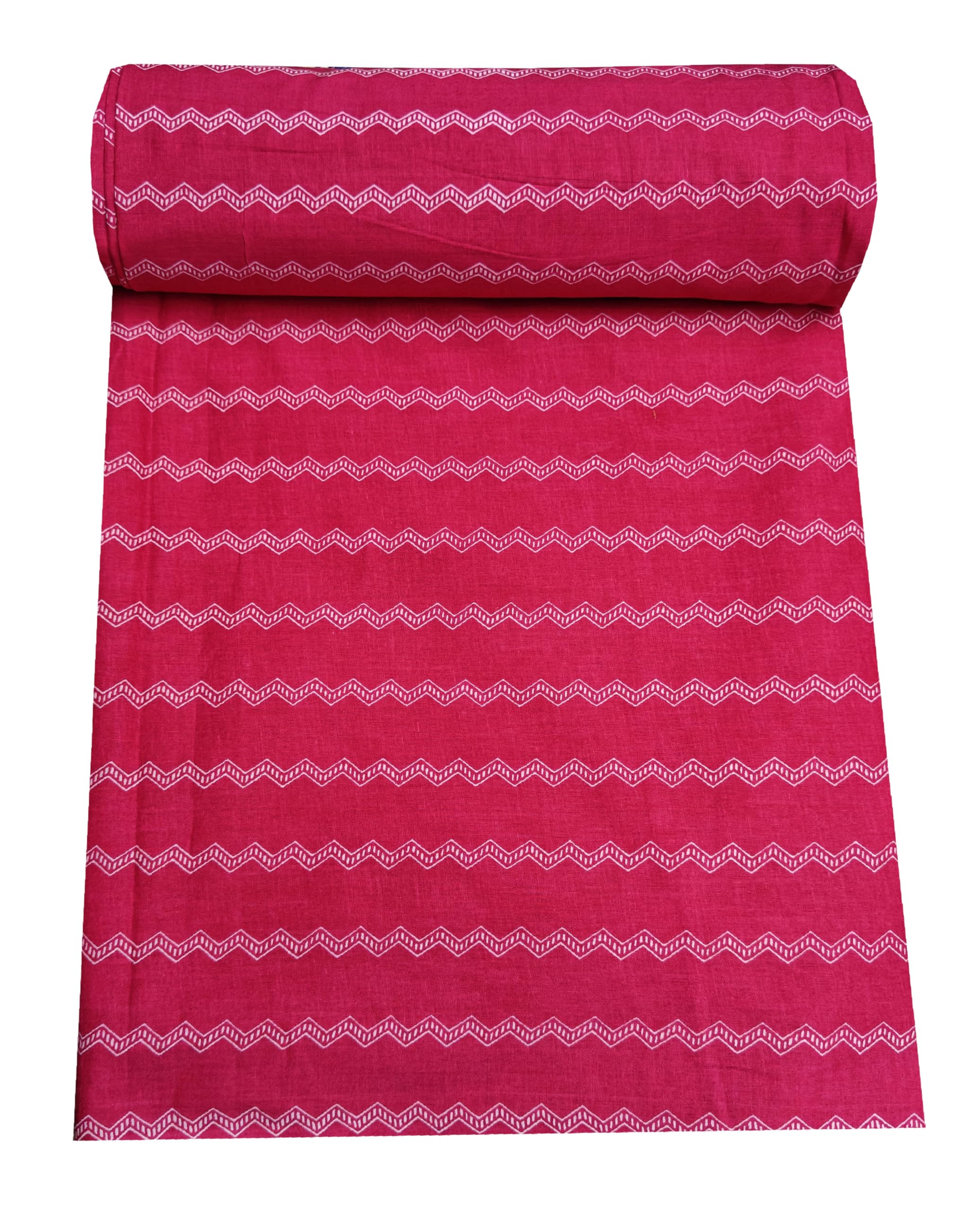 1 Meter Pure Cotton Unstitched Jaipuri Handmade Digital Printed Fabric Material for Women Kurta/Blouse/Palazzos/Piece Material for Women’s (Lehriya Pink)-image-24