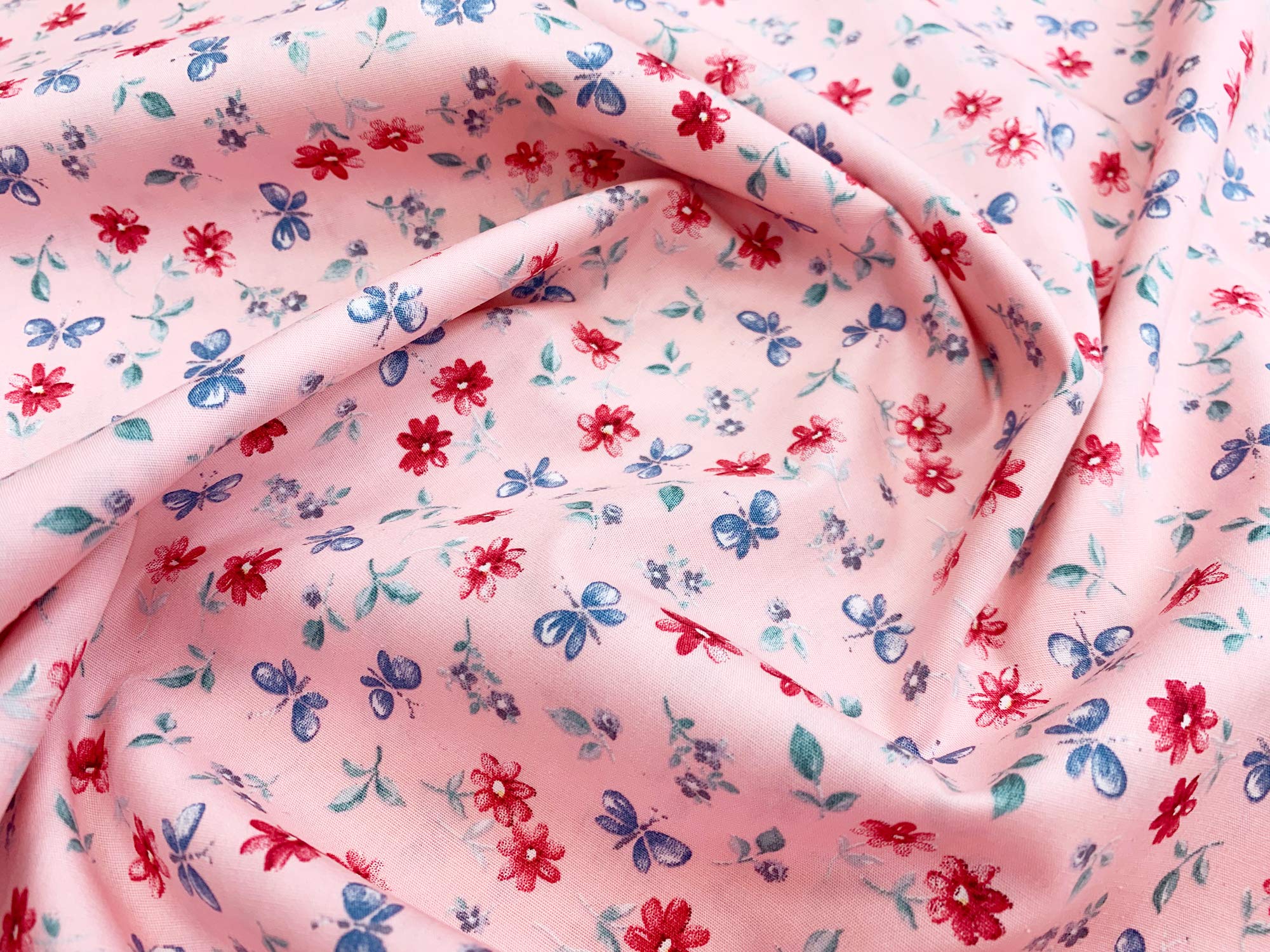 Oddies Pink 100% Cotton Poplin Fabric - Flowers & Butterflies On - Craft Fabric Material By The Metre (Cp0869pink)