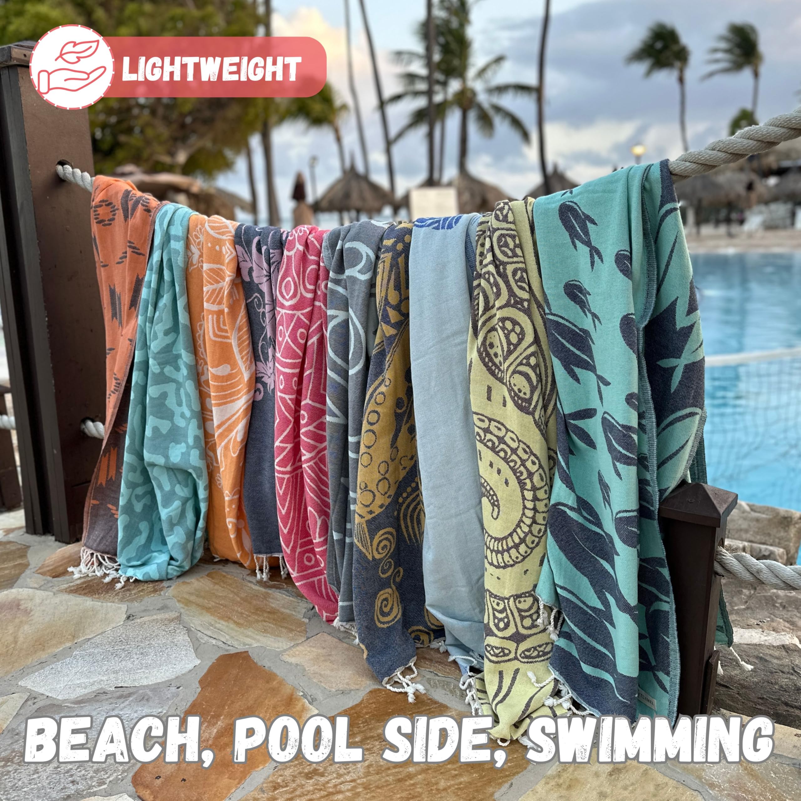 Turkish Cotton Beach Towel - Large Quick Dry Sand Towel (69x37 Inches) - Lightweight & Absorbent - View #11