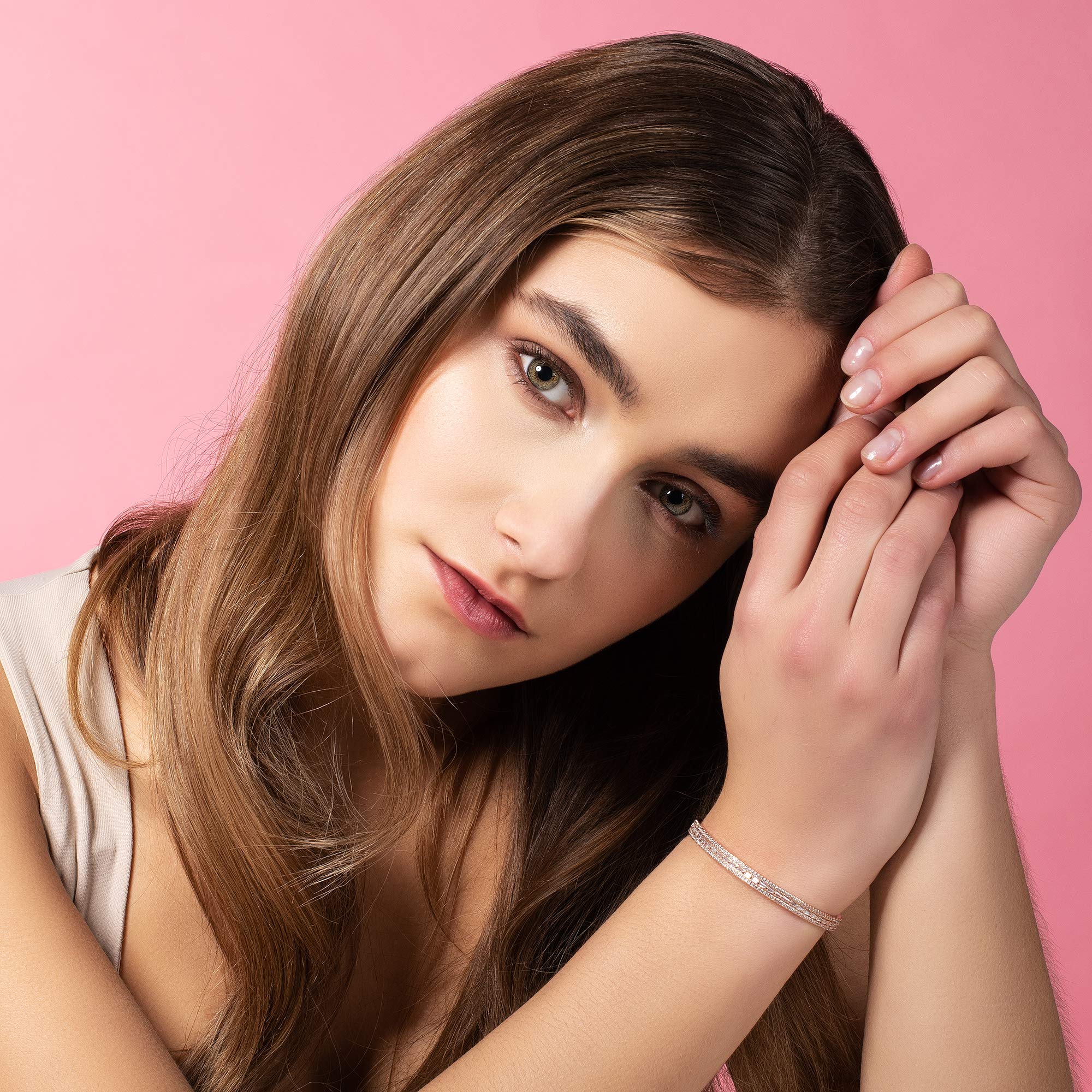 namana Armspange für Damen, Silber-, Gold- oder Roségold-Manschetten-Armband, besetzt mit Zirkonia, offener Armschmuck mit Geschenkbox