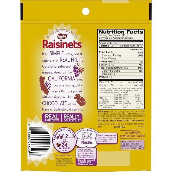 Raisinets Chocolate Stand Up Bag, Dark, 8 Ounce